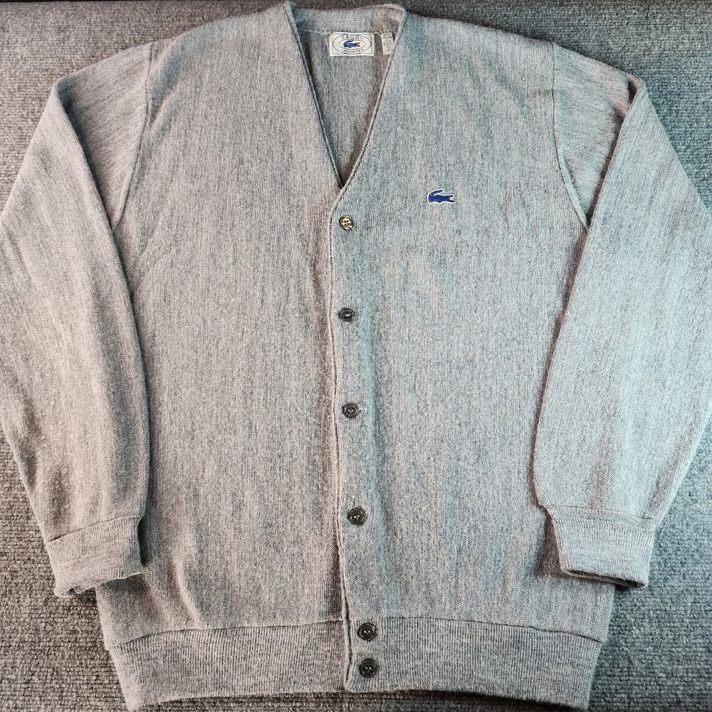 Vintage IZOD Lacoste Cardigan Sweater Men's XL Gray Retro Grandpa‎ Alligator